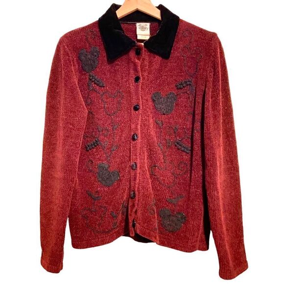 Vintage Disney Store Parks Mickey Mouse Floral Print Cardigan Sweater in Size M - Picture 2 of 7